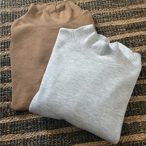 American Eagle 2-Pack Waffle Knit Mock Neck Cropped Long Sleeve Tops | Size L